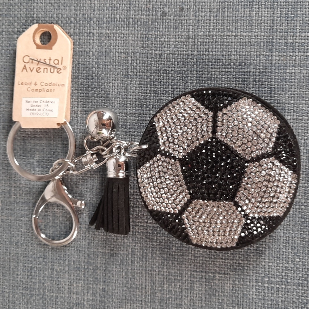 Soccer Ball Rhinestone Keychain Purse Charm Backpack Clip Gift Player Mom